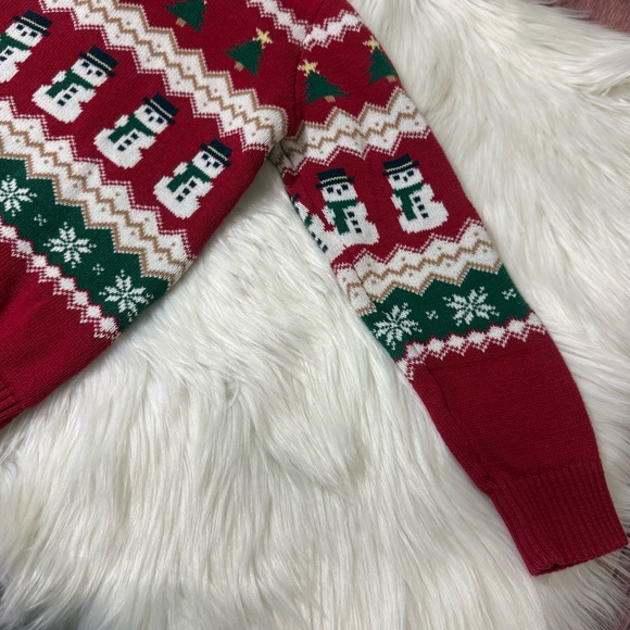 The Children’s Place Red Snowman Fair Isle Quarter Zip Sweater -Boys Size 7/8 - Picture 8 of 15